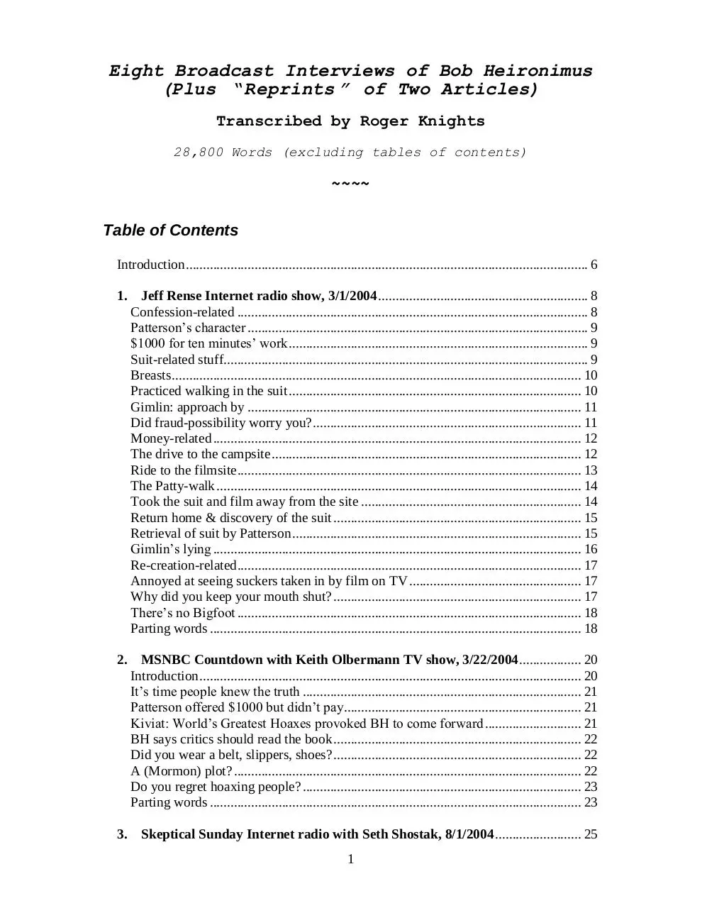 Page 1 of 99, Heironimus only interviews w o comment
