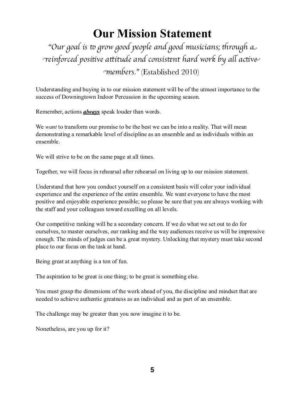 Page 5 of 20, Downingtown Indoor Handbook2012