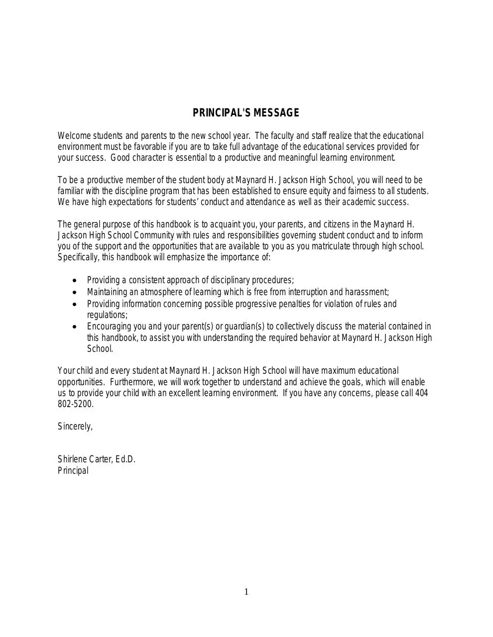 Page 1 of 20, MJHS Parent Handbook