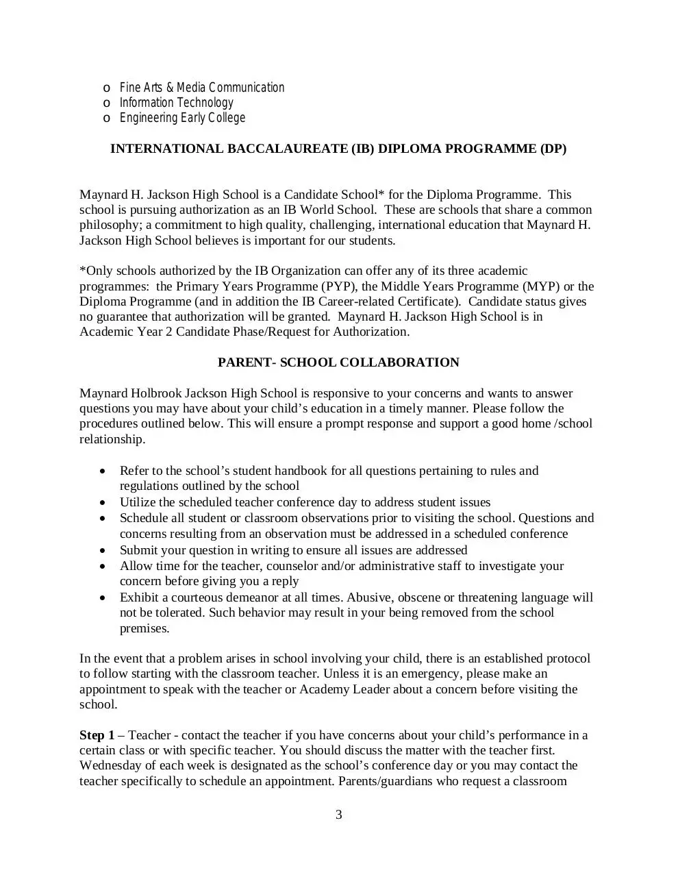 Page 3 of 20, MJHS Parent Handbook
