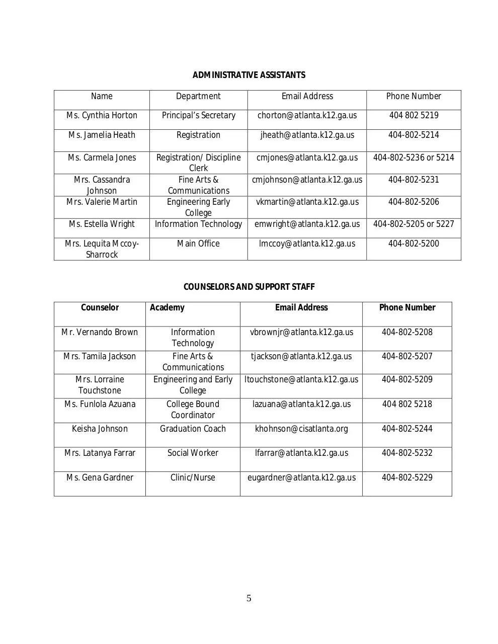Page 5 of 20, MJHS Parent Handbook