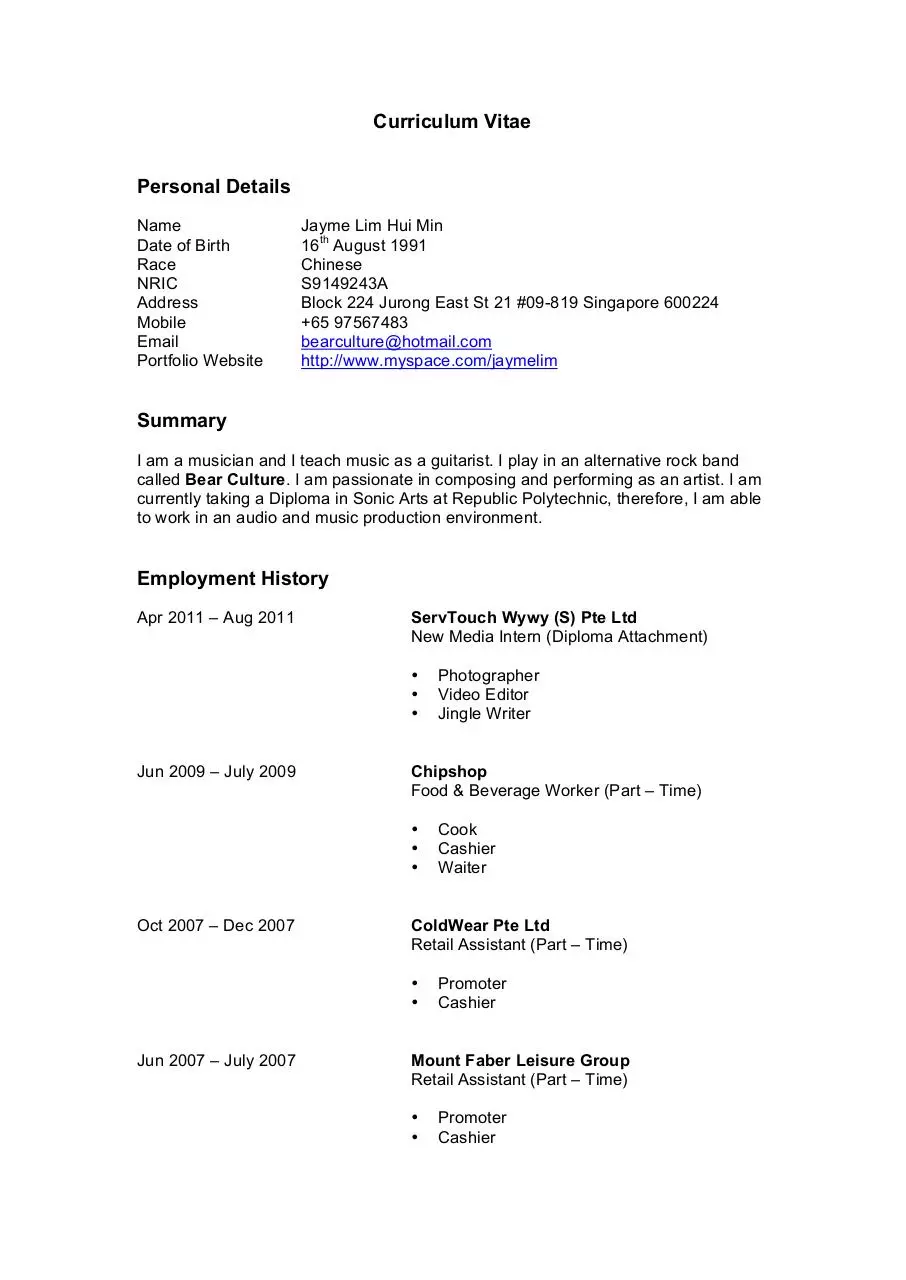 Page 1 of 3, Curriculum Vitae