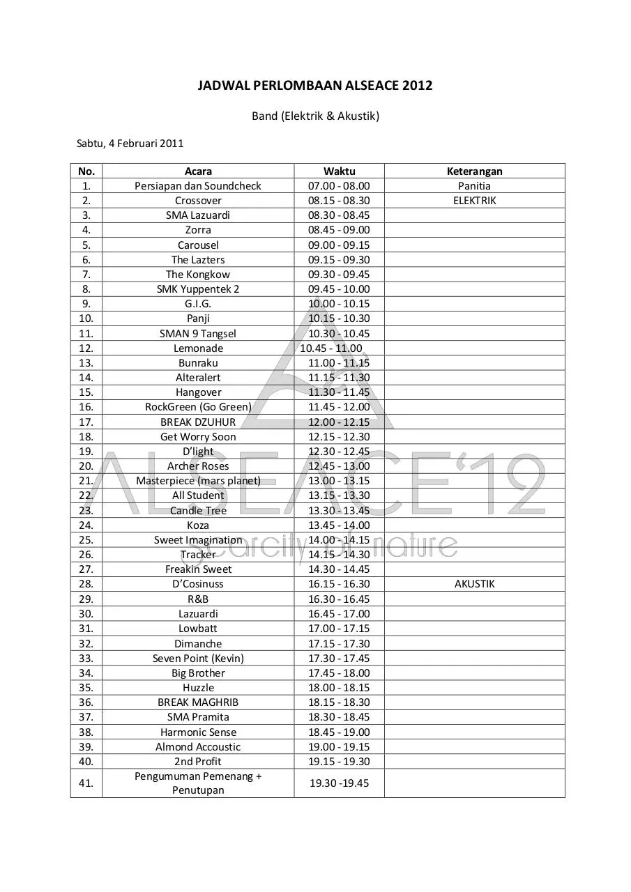 Page 1 of 2, JADWAL BAND