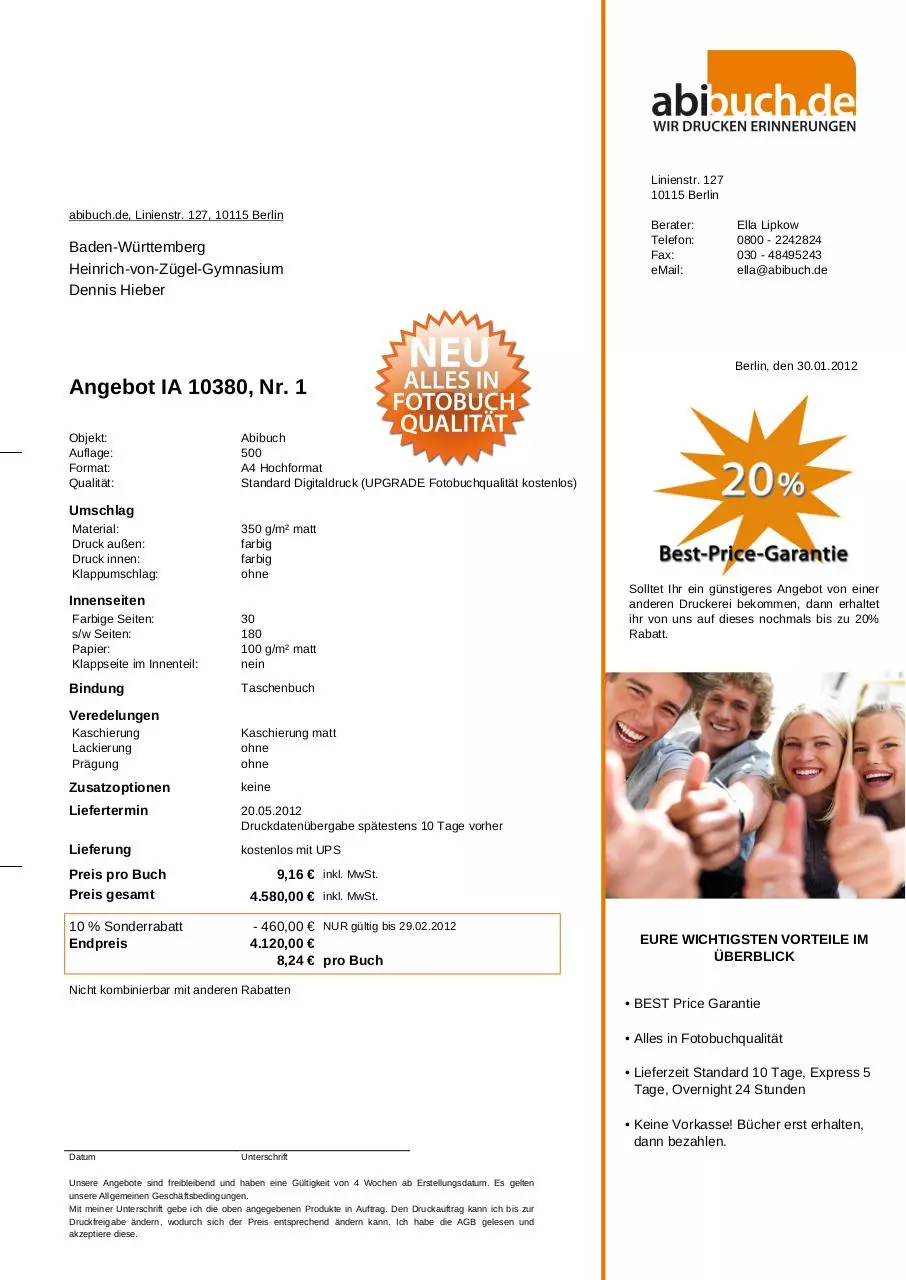 Page 1 of 1, druckkosten