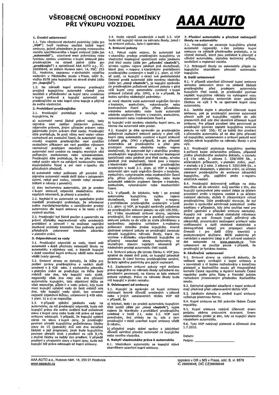 Page 2 of 4, AAA auto Smlouva a Podminky2