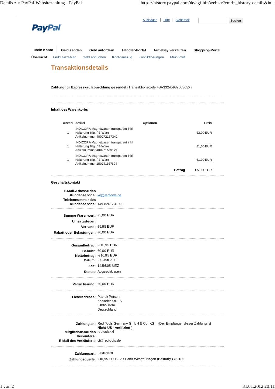 Document preview Details zur PayPal-Websitezahlung - PayPal.pdf - page 1/2