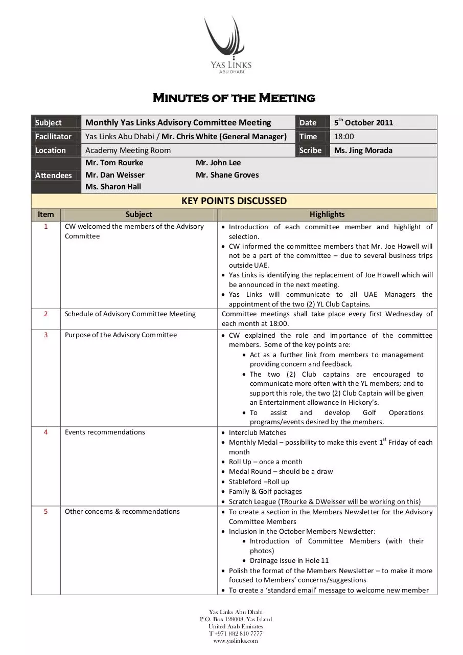 Page 1 of 3, YL Minutes Advisory Committee 5th October