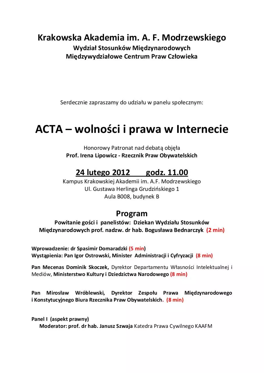 Page 1 of 2, Zaproszenie debata Kraków ACTA popraw. siatka