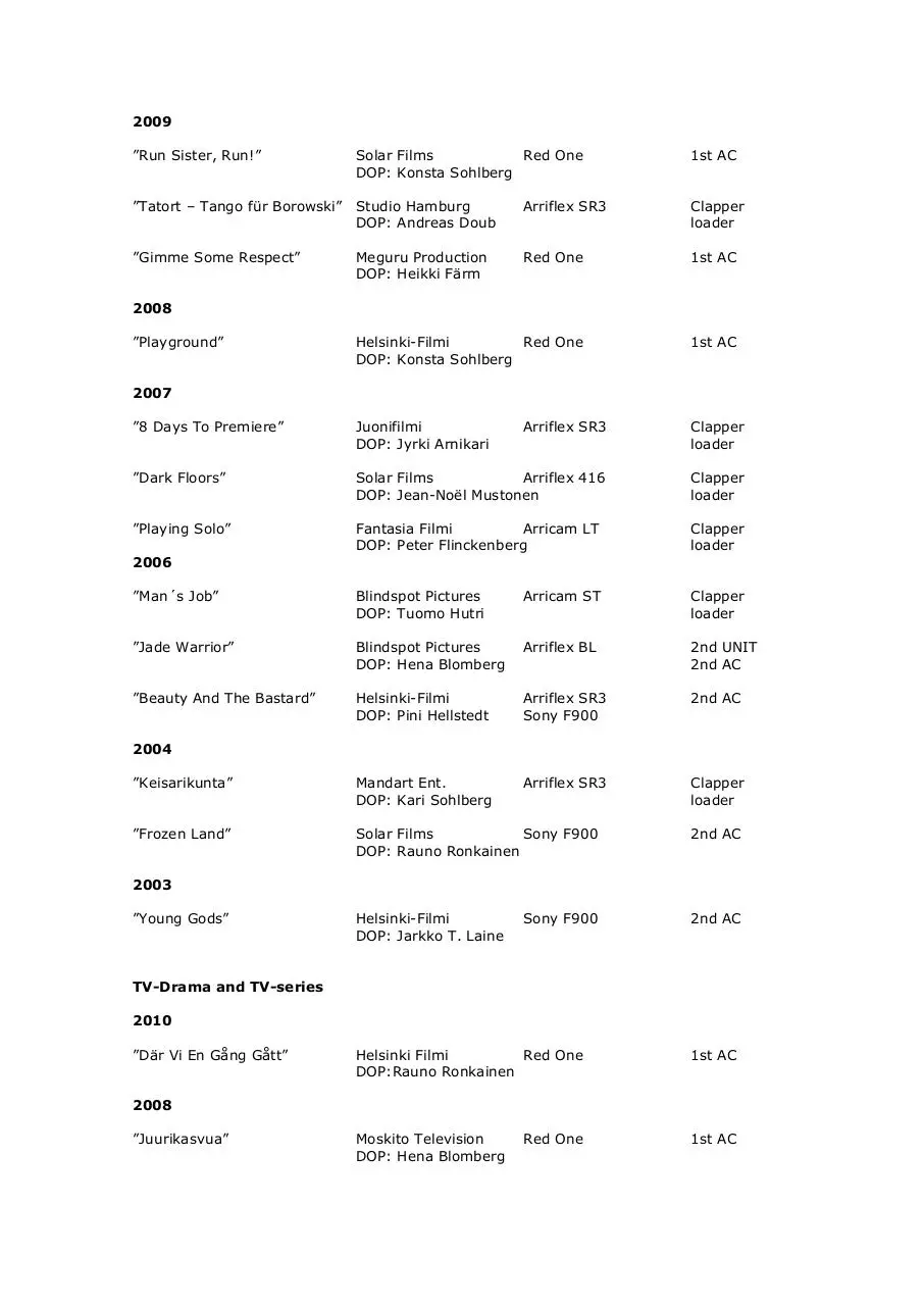Page 2 of 3, JANI HÄKLI1st Assistant CameraCV