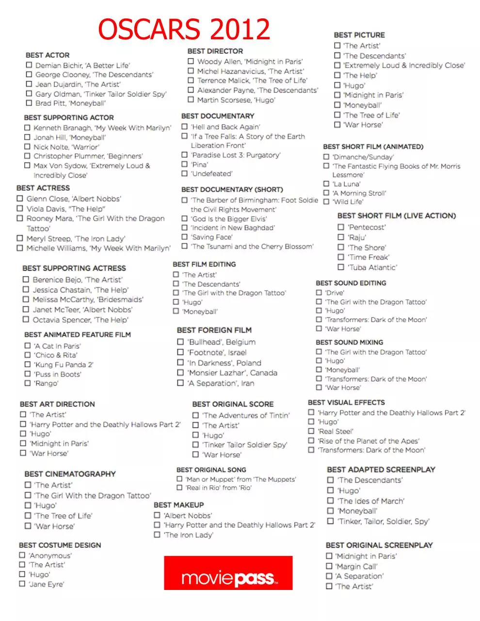 Page 1 of 1, MP oscar ballot