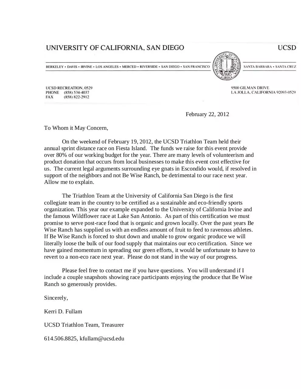 Page 1 of 2, triteam letter for be wise ranch