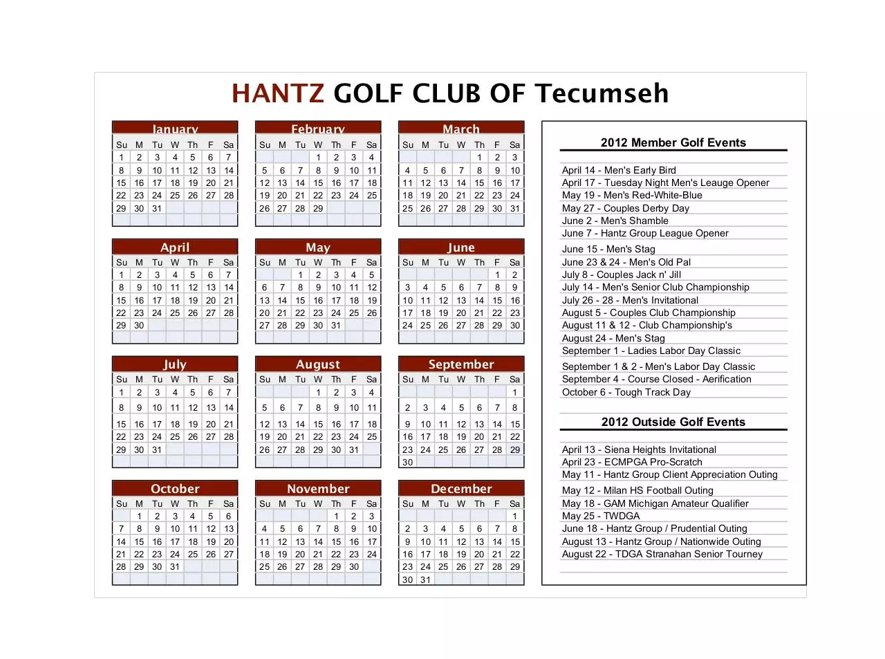 Page 1 of 13, 2012 HGC Event Calendar