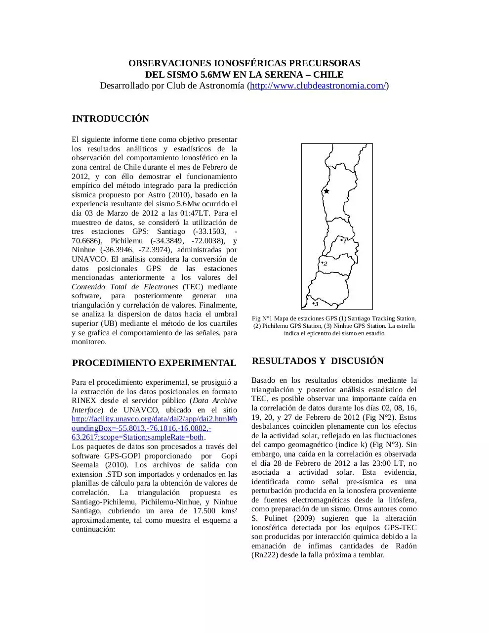 Page 1 of 3, OBSERVACIONES IONOSFÉRICAS PRECURSORAS