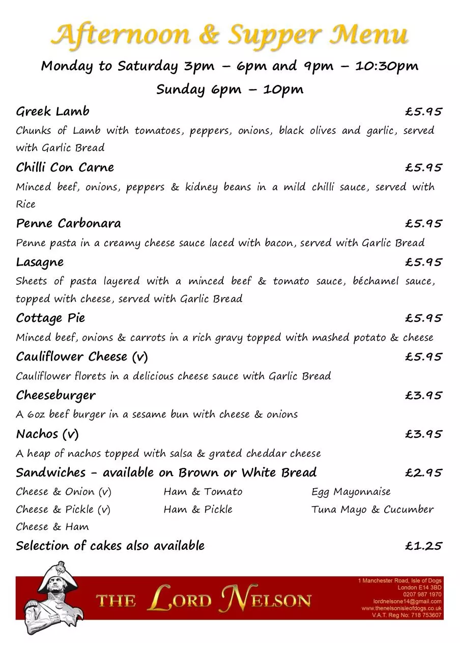 Page 1 of 1, Afternoon & Supper Menu
