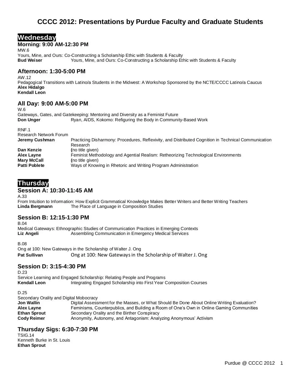 Page 1 of 2, Purdue at Cs 2012