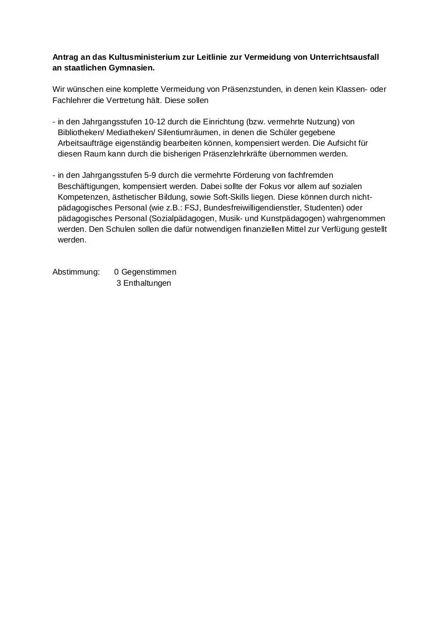 Page 1 of 1, Antrag Unterrichtsausfall