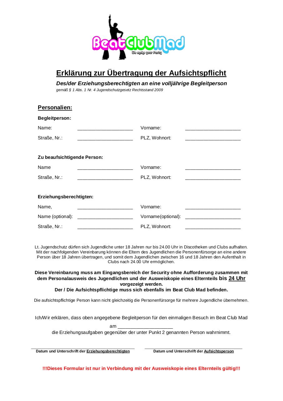 Document preview ErklÃ¤rung zur Ãœbertragung der Aufsichtspflicht.pdf - page 1/1