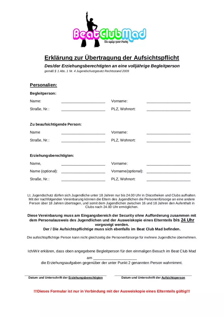 Document preview - ErklÃ¤rung zur Ãœbertragung der Aufsichtspflicht.pdf - Page 1/1