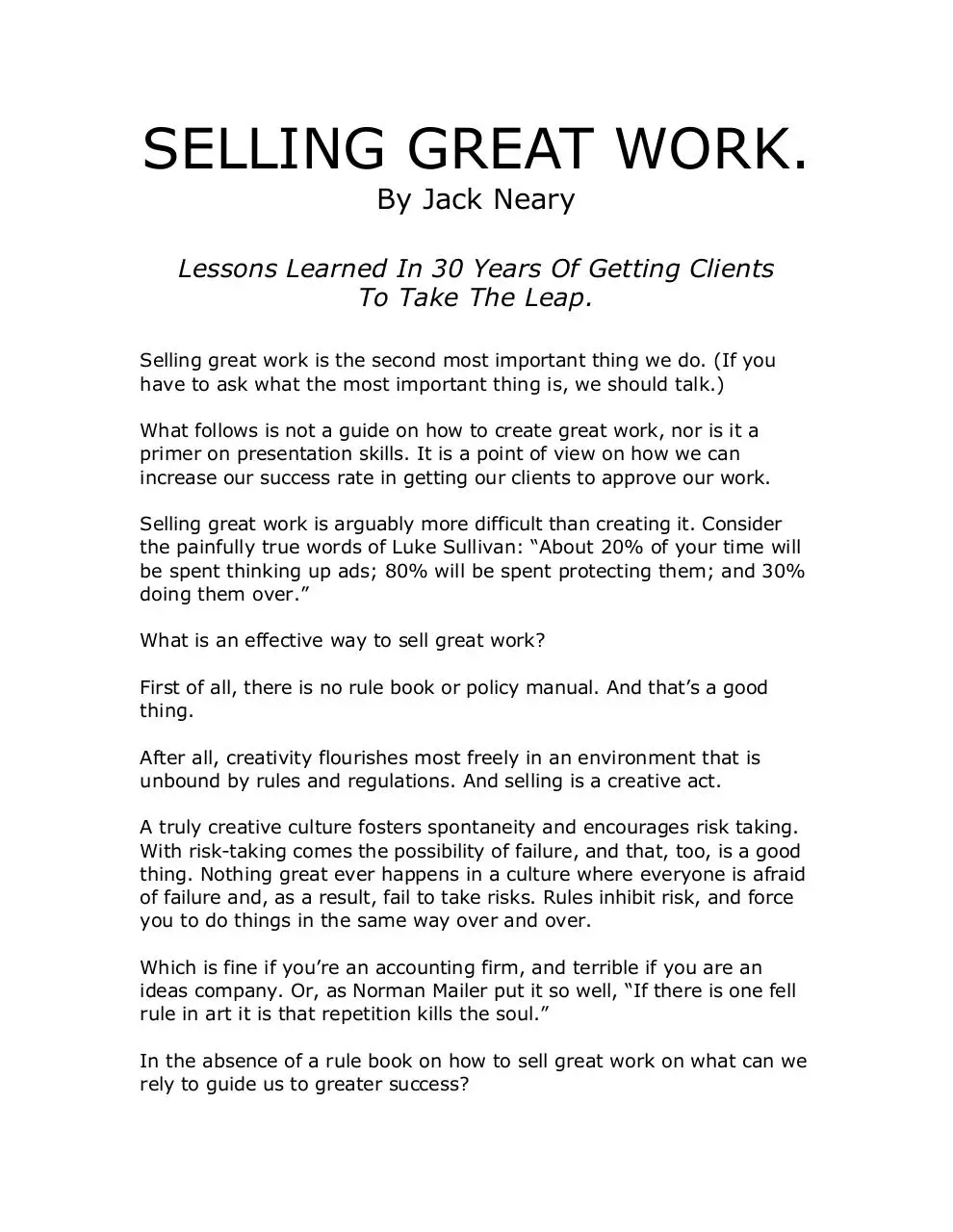 Page 1 of 9, Selling Great Work