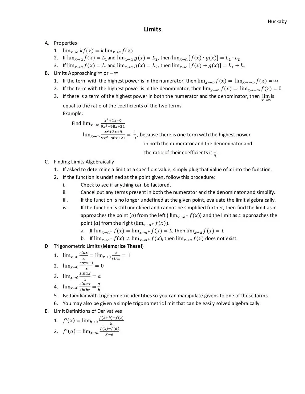Page 1 of 1, Limits PDF