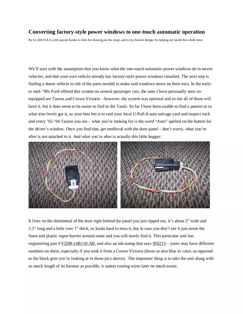 Page 1 of 6, Ford One Touch Auto Windows Conversion