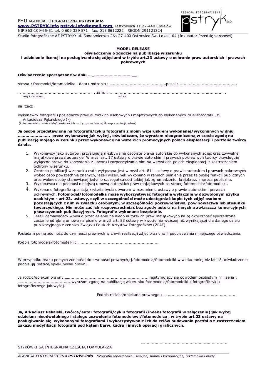 Page 1 of 1, model release pdf