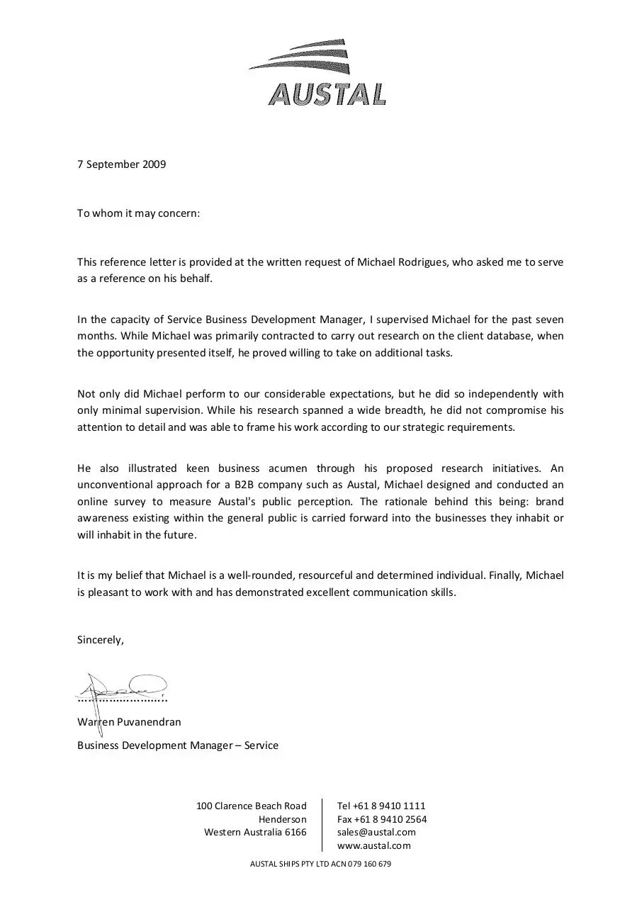 Page 1 of 1, Reference Letter 1