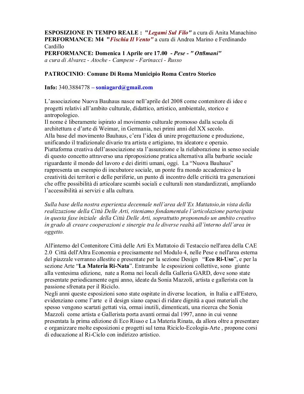 Page 2 of 4, Comunicato Aristico Culturale TRE giorni