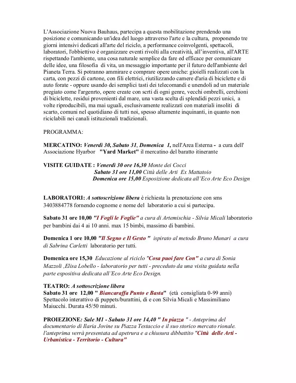 Page 3 of 4, Comunicato Aristico Culturale TRE giorni