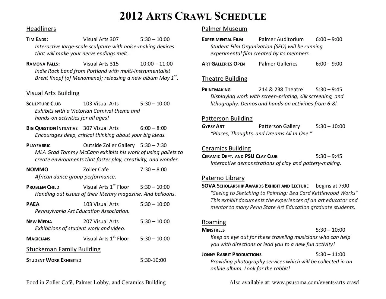 Page 1 of 2, 2012 Arts Crawl Schedule