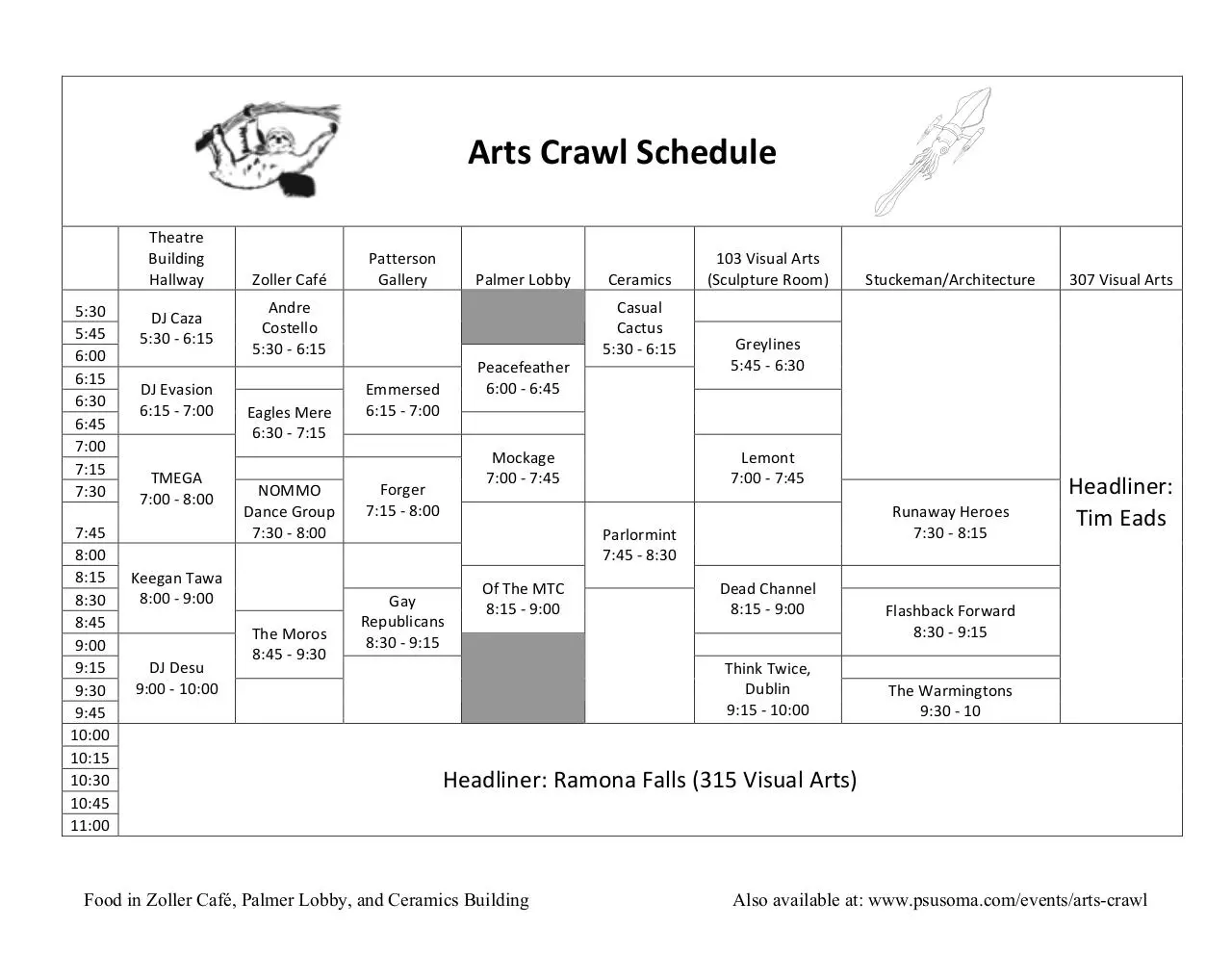 Page 2 of 2, 2012 Arts Crawl Schedule