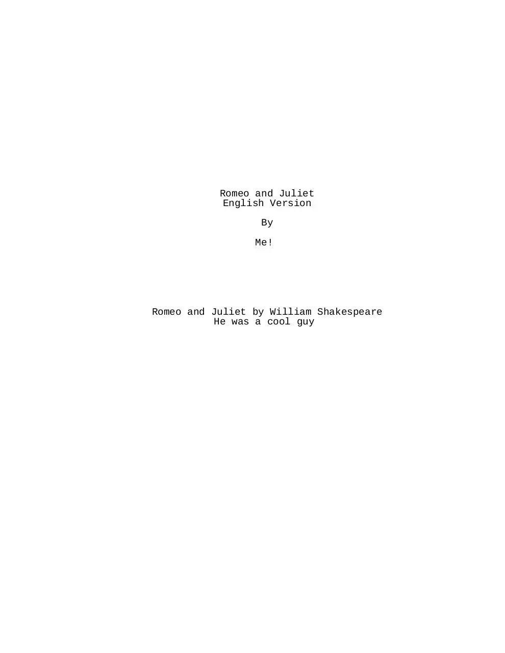 Page 1 of 6, Romeo and JulietEnglish Version
