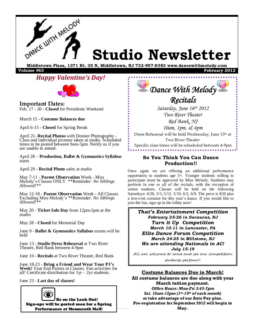 Document preview Studio Newsletter Feb 12.pdf - page 1/2
