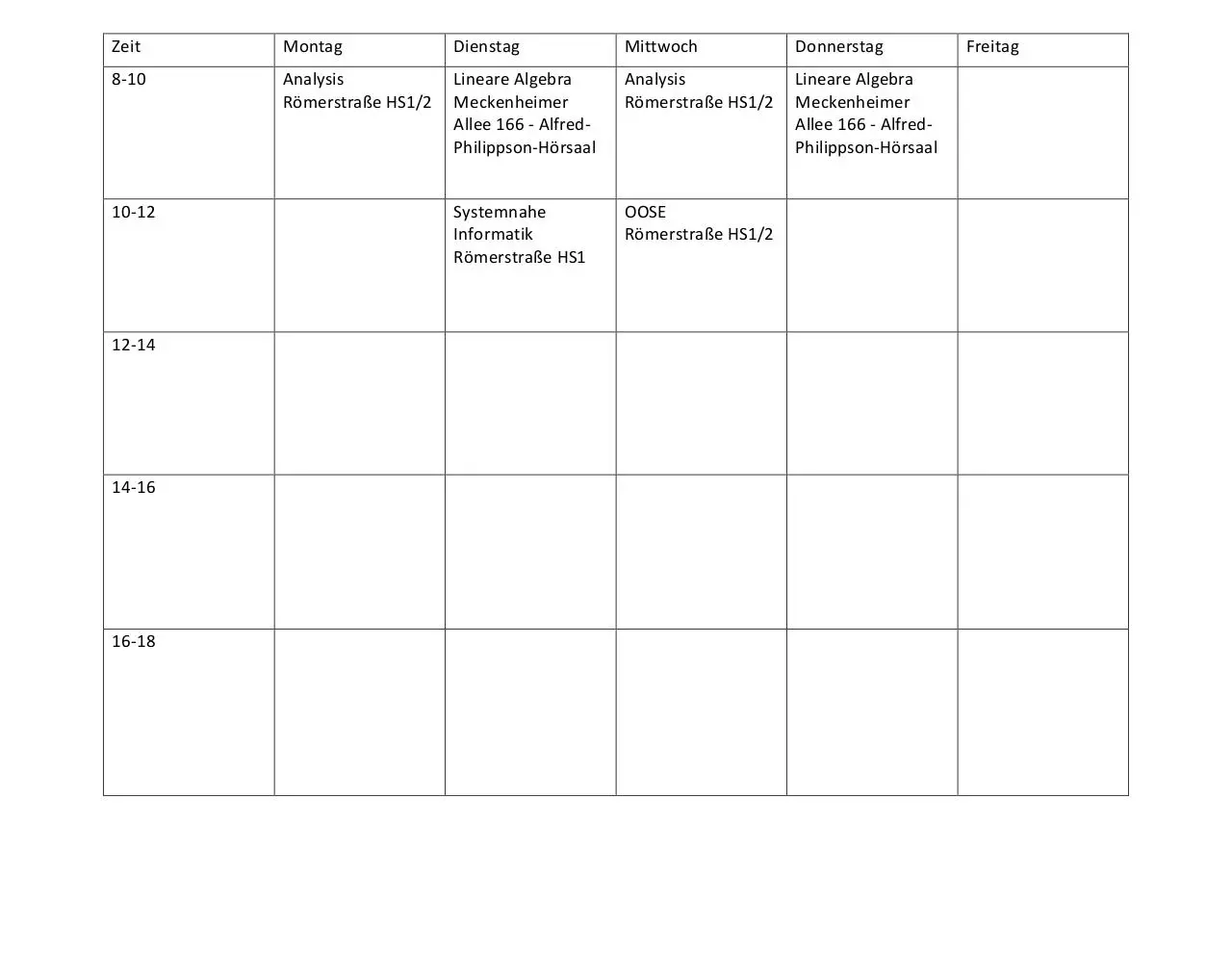Page 1 of 1, stundenplan