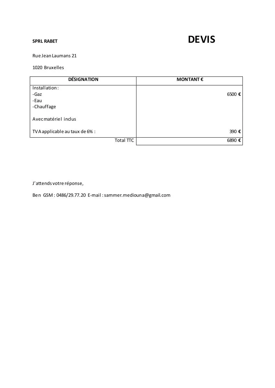 Page 1 of 1, Devis PDF