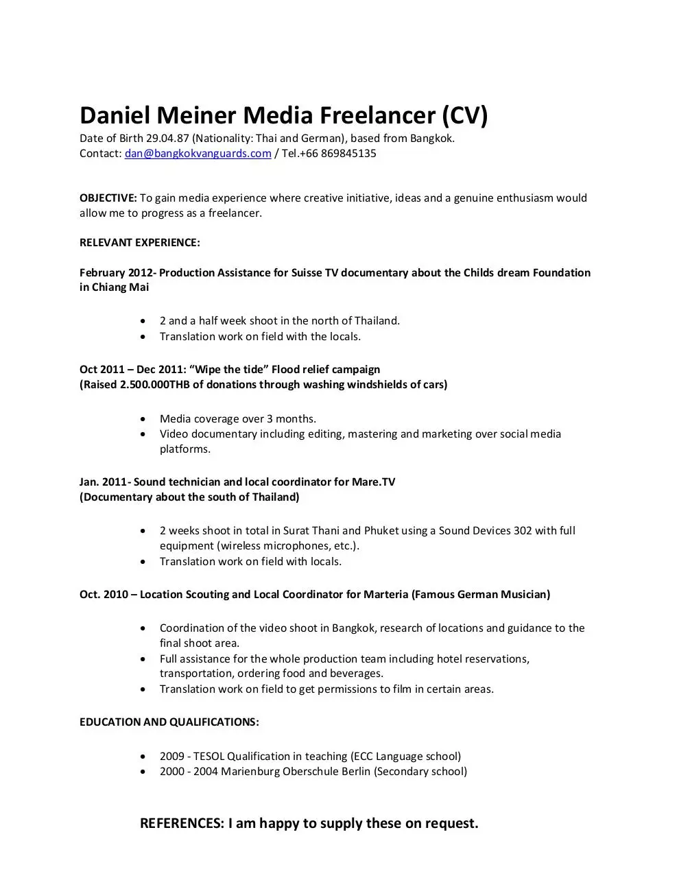 Page 1 of 2, Daniel Meiner Media Freelancer