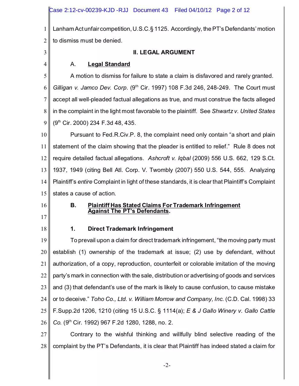 Page 2 of 12, Sound Choice's Response to PT's Motion to Dismiss