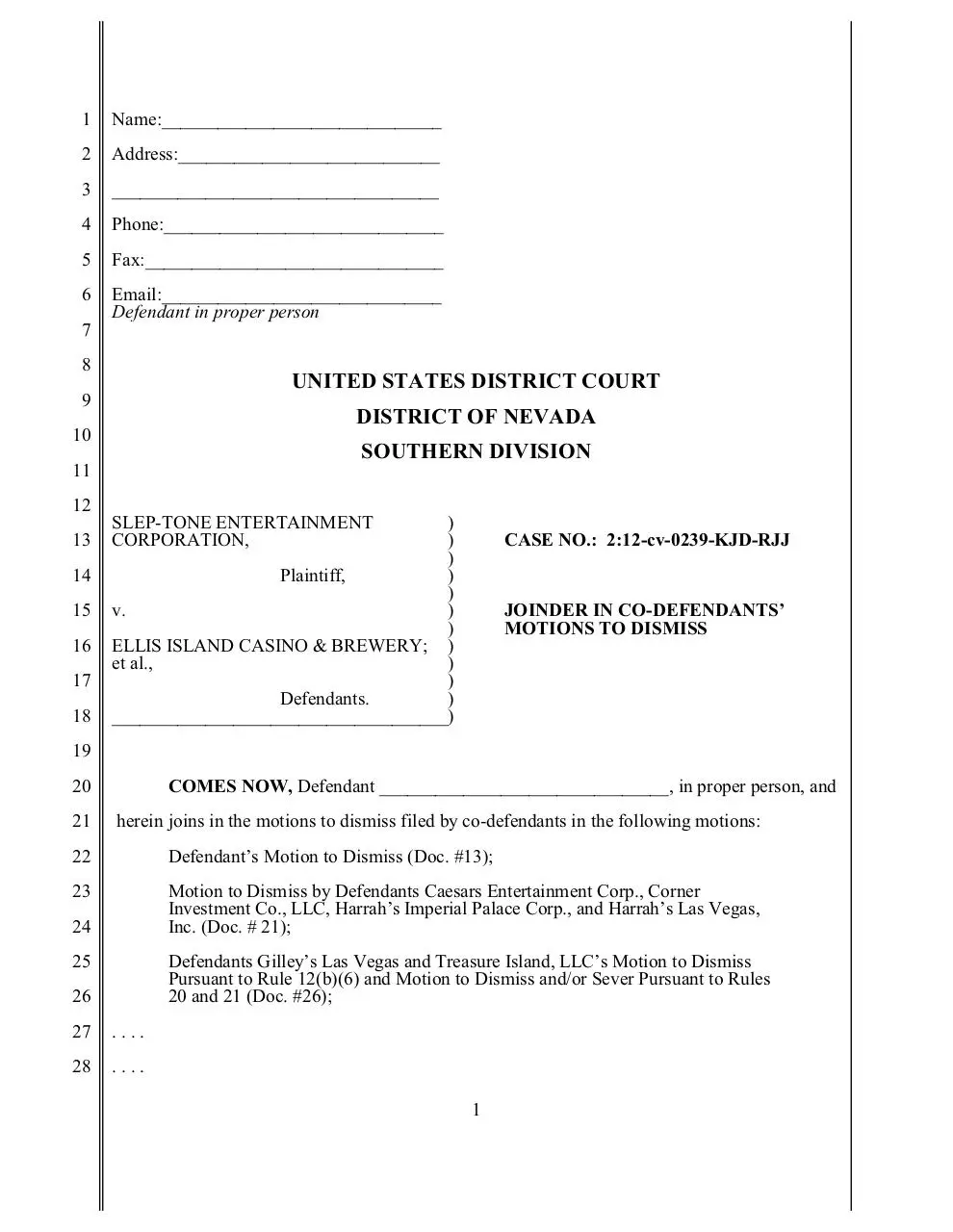 Page 1 of 4, GENERIC MOTION TO DISMISS