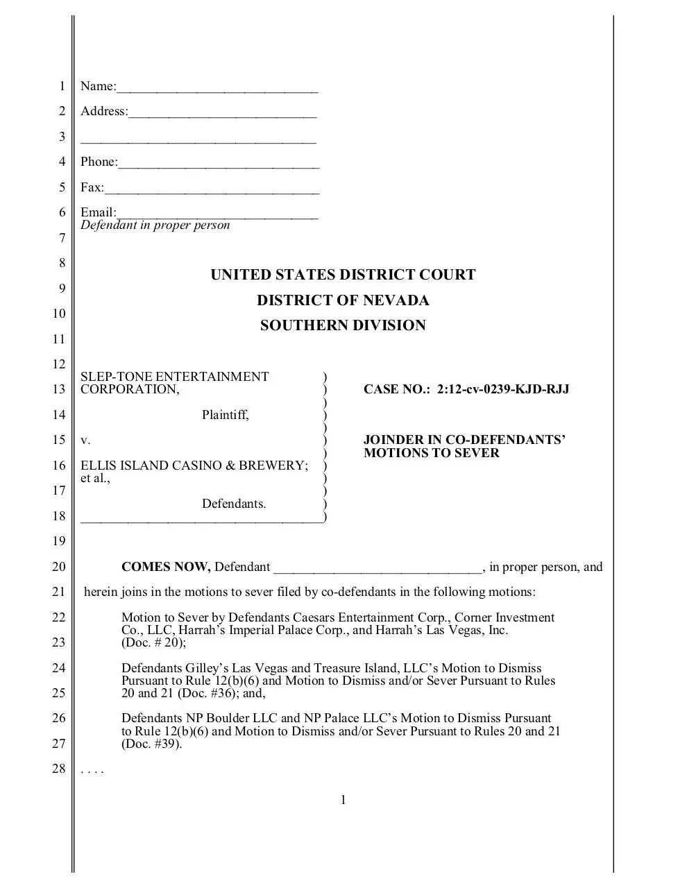 Page 1 of 8, GENERIC MOTION TO SEVER