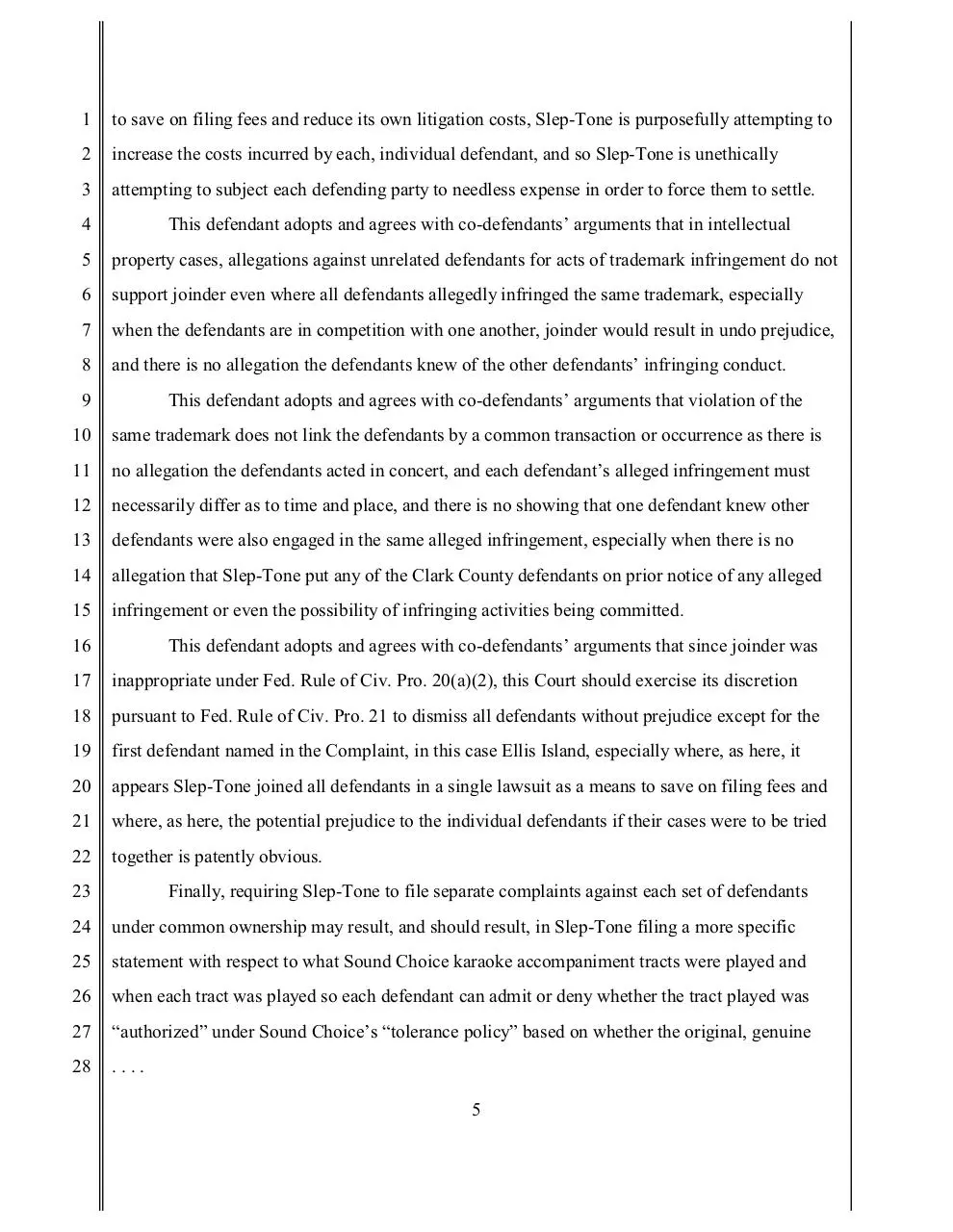 Page 5 of 8, GENERIC MOTION TO SEVER