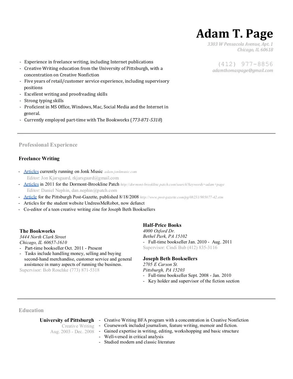 Page 1 of 1, AdamTPage Resume