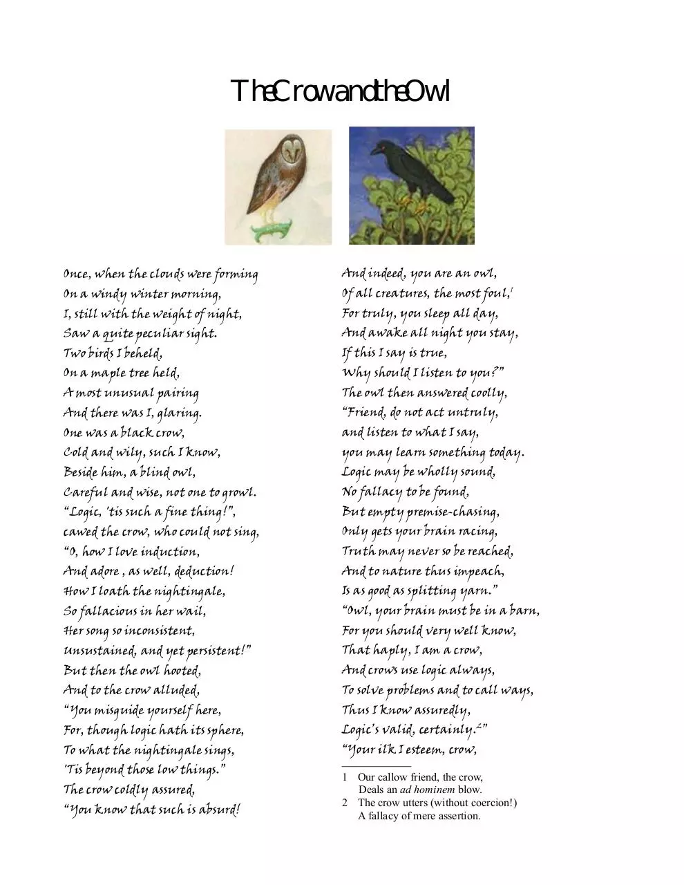 Page 1 of 3, Crow & Owl