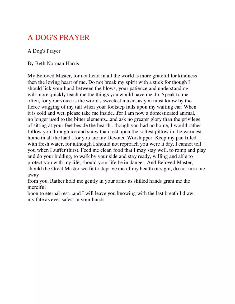 Page 1 of 1, A DOG prayer