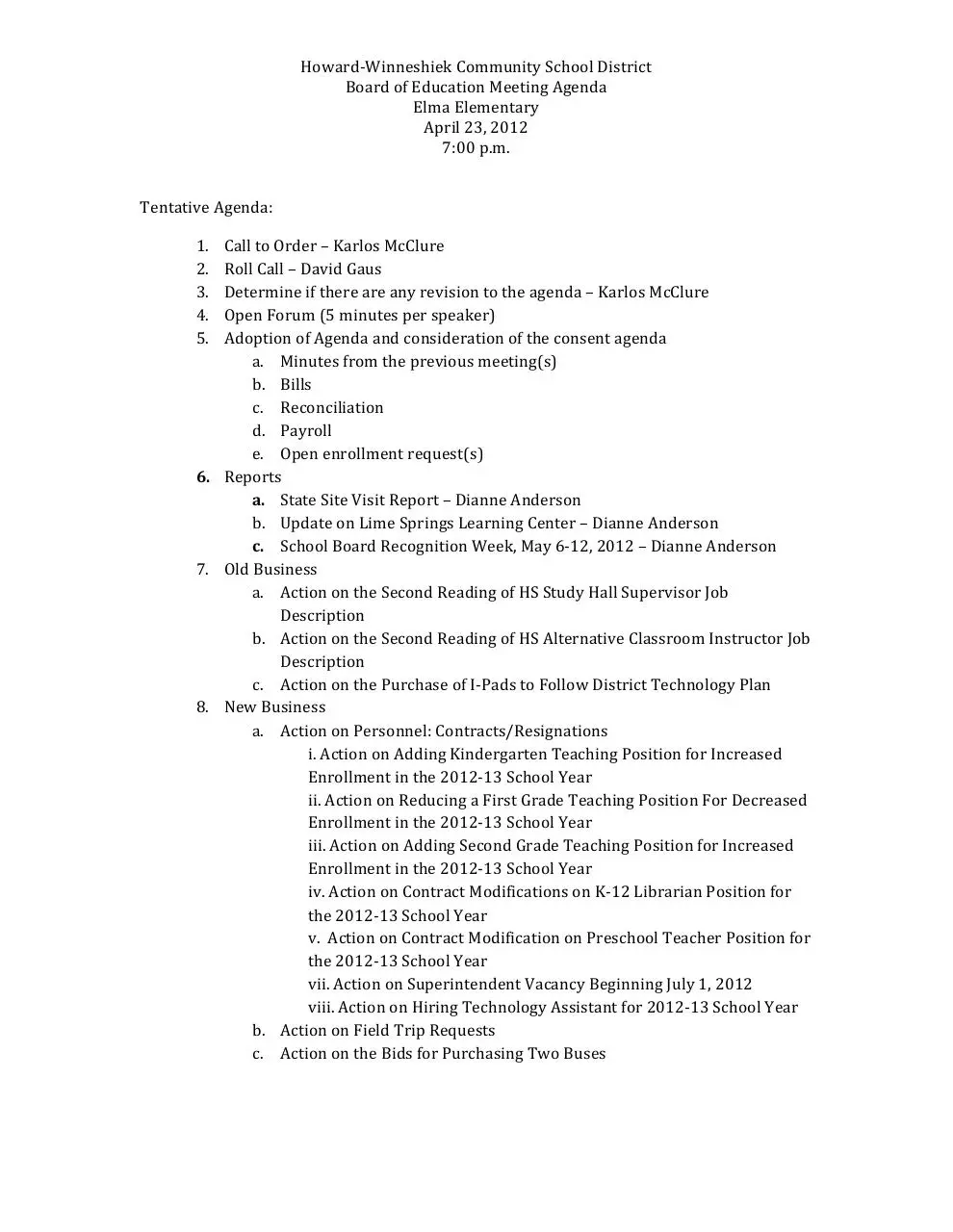 Page 1 of 2, Agenda April 23, 2012