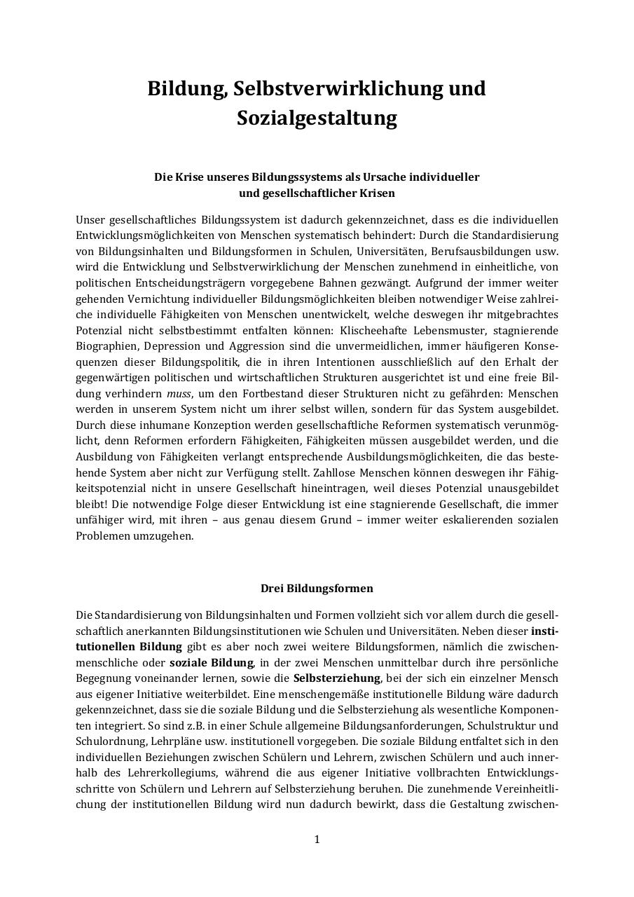 Document preview Bildung, Selbstverwirklichung und Sozialgestaltung.pdf - page 1/4