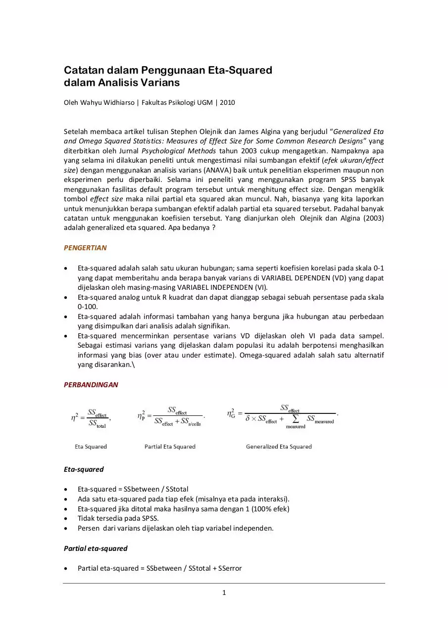 Page 1 of 3, Widhiarso 2010 Catatan dalam Penggunaan Eta Squared dalam ANAVA