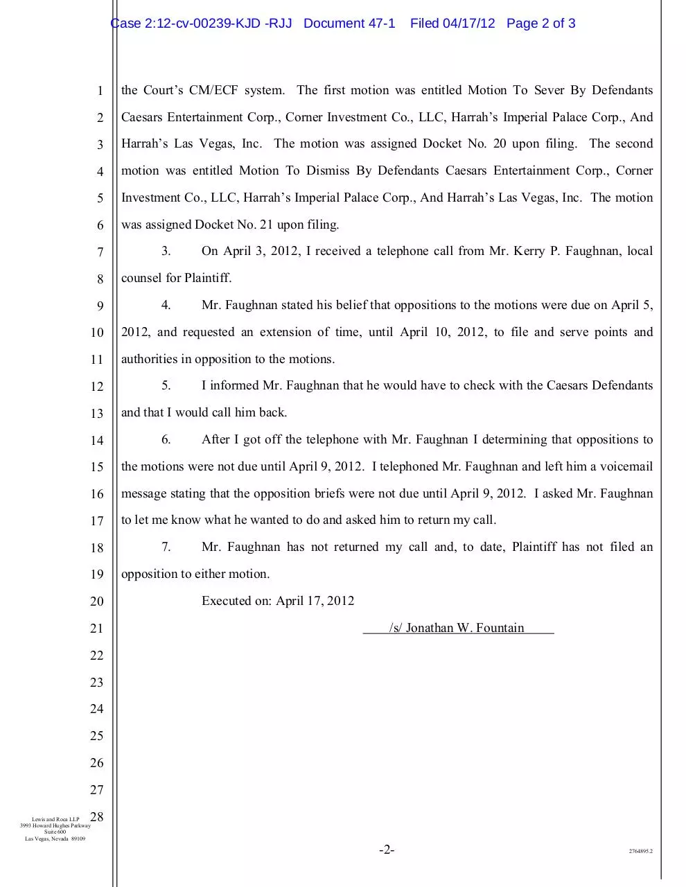 Page 2 of 3, 47 1 Caesars' Declaration