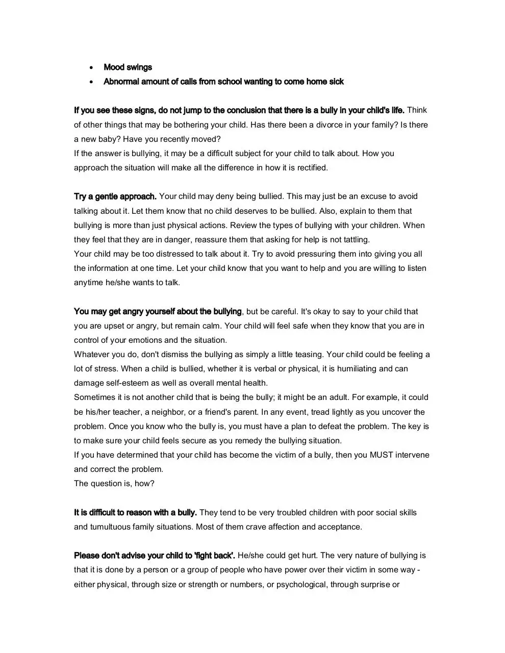 Page 2 of 4, Report 3 Is Your Child a Victim of a Bully