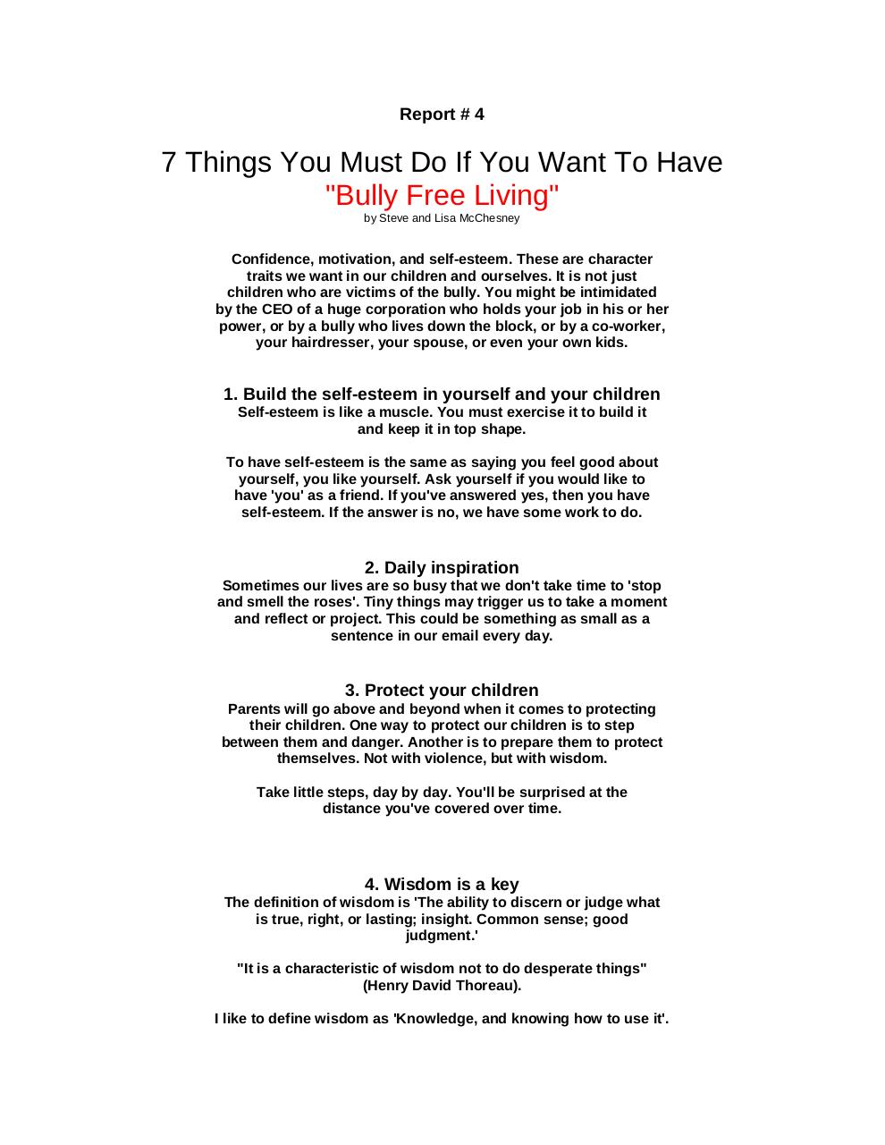 Document preview Report 4 Seven Things to Do for Bully Free Living.pdf - page 1/2