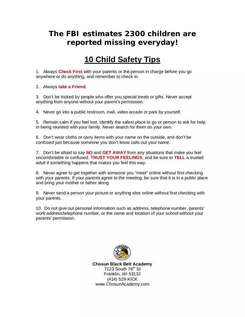 Page 1 of 1, Report 5 Ten Child Safety Tips